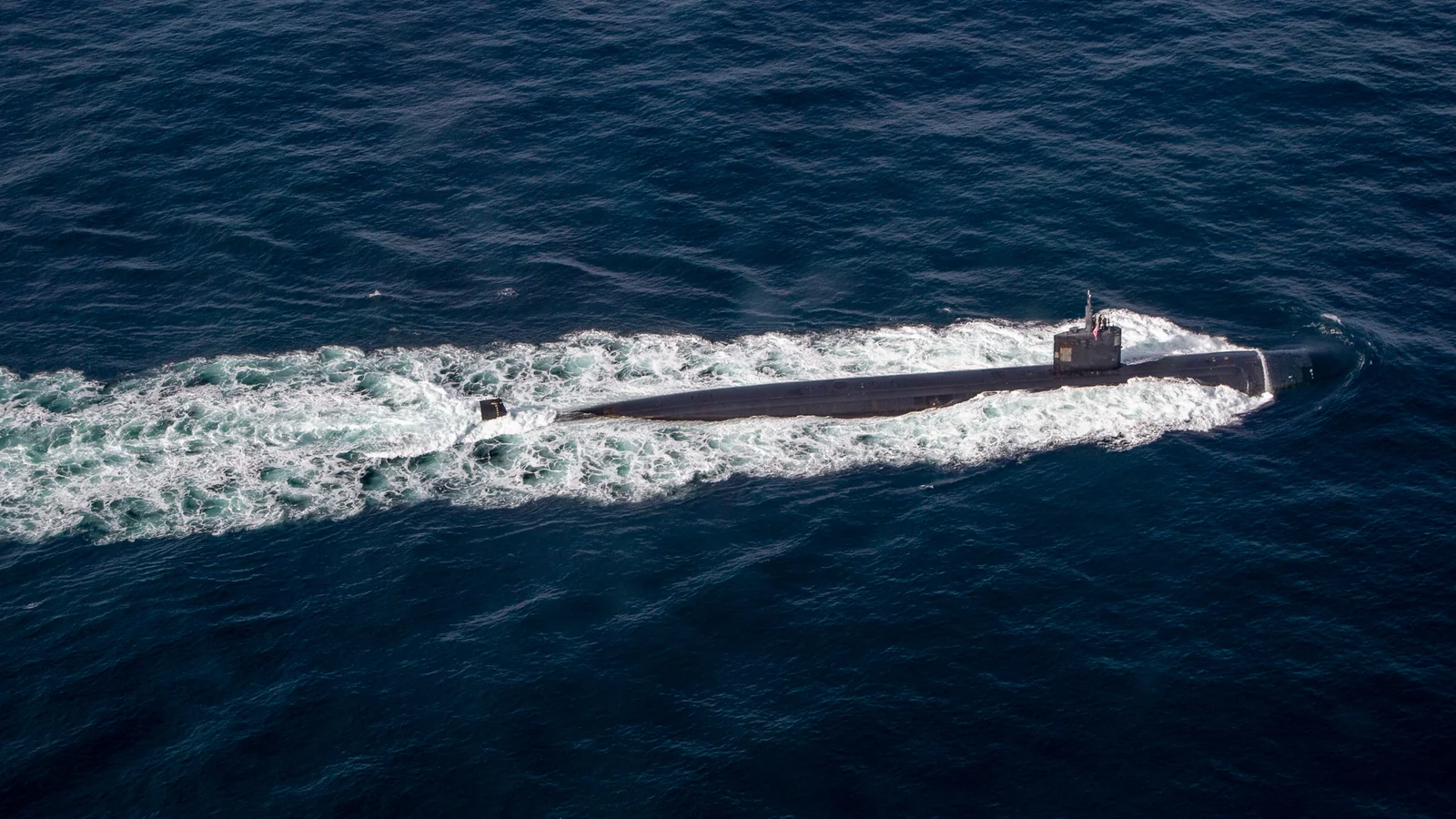 The submarine USS San Juan surfaced in the Atlantic Ocean.